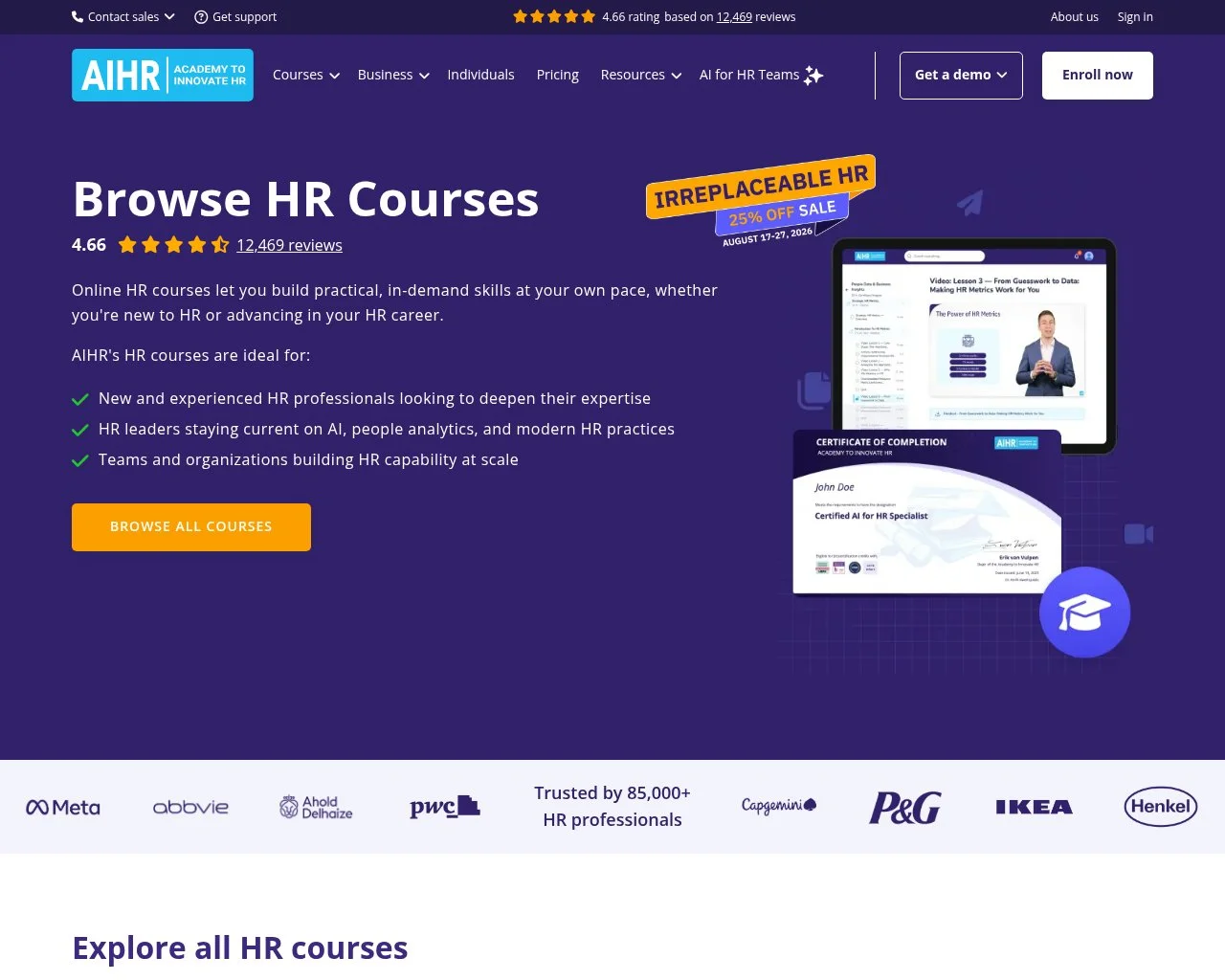 AIHR courses catalog screenshot