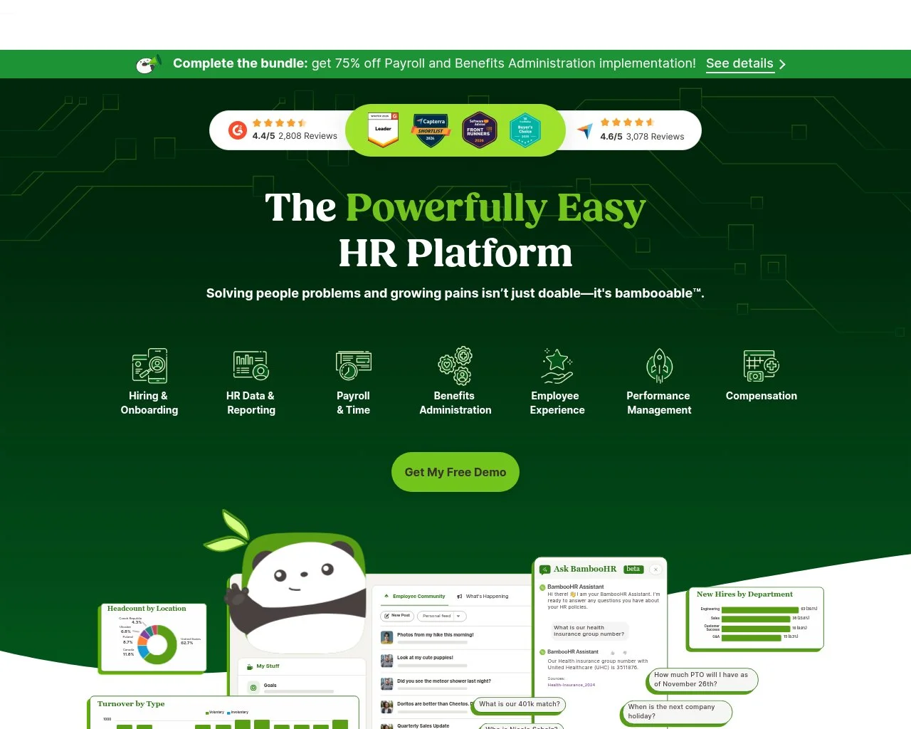 Screenshot of the BambooHR website homepage