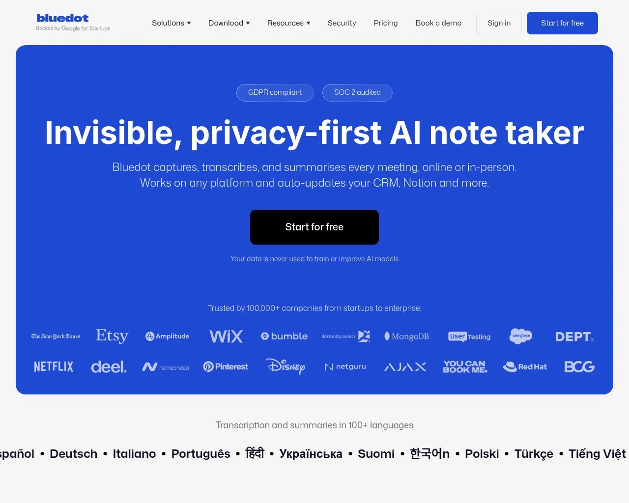 Bluedot homepage