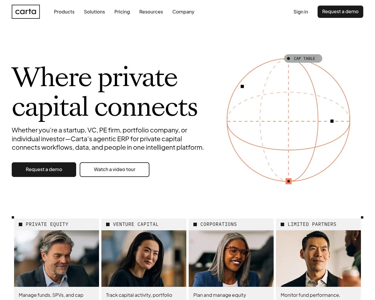 Screenshot of the Carta website homepage