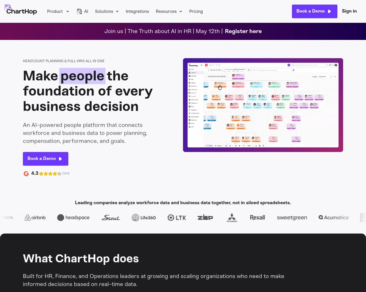 Screenshot of the ChartHop website homepage