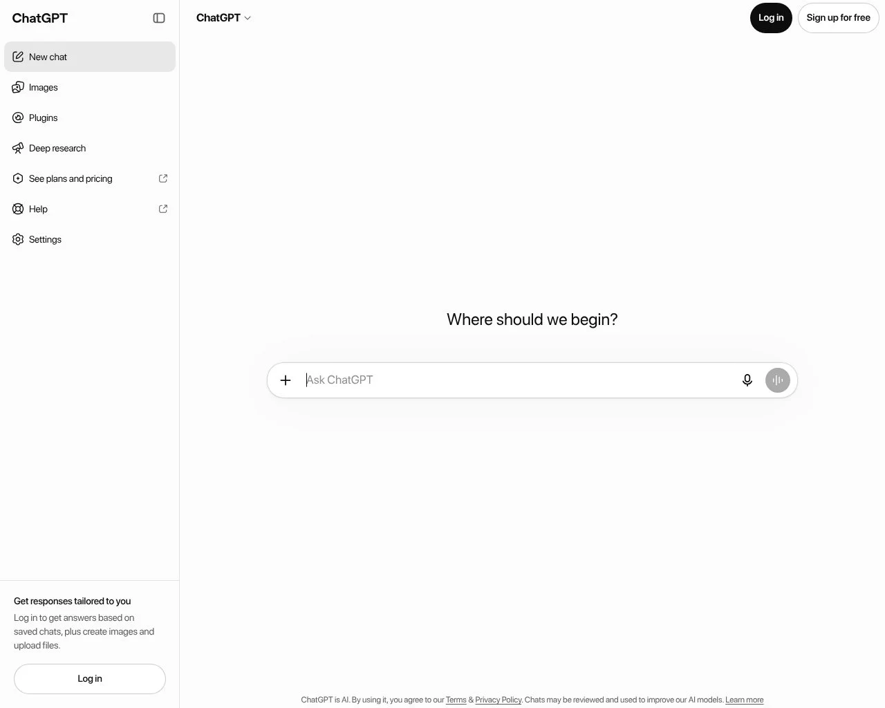 Screenshot of the ChatGPT website homepage