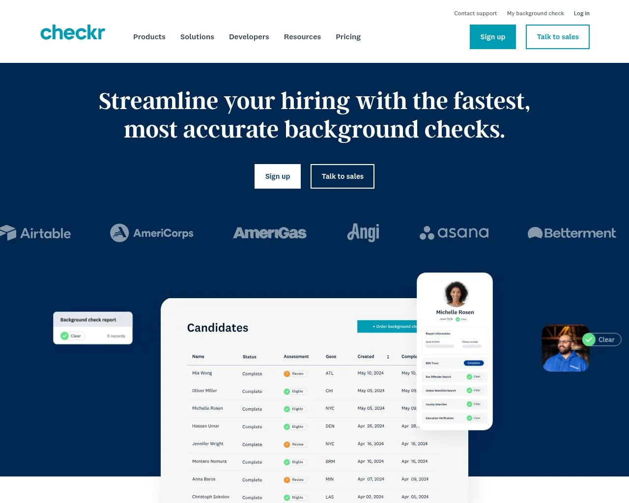 Checkr background check platform homepage