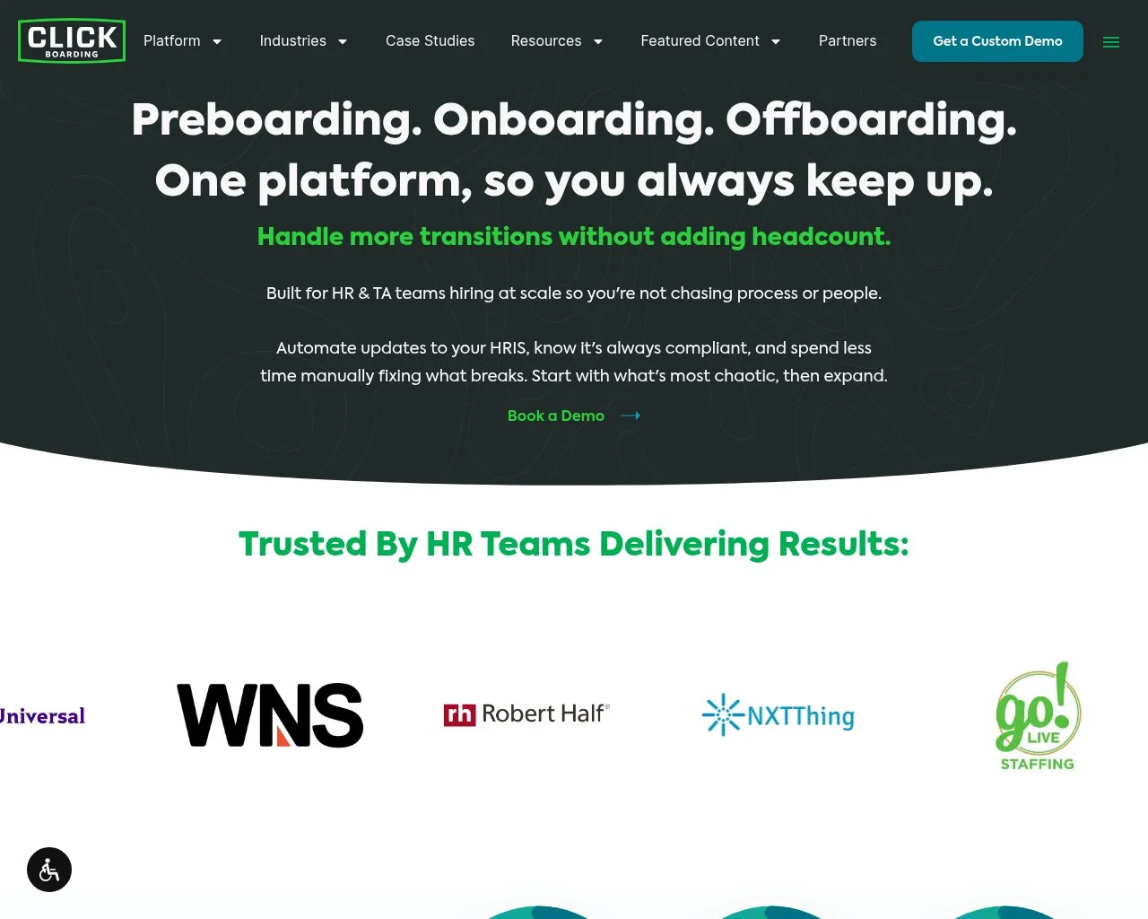 Screenshot of the Click Boarding website homepage