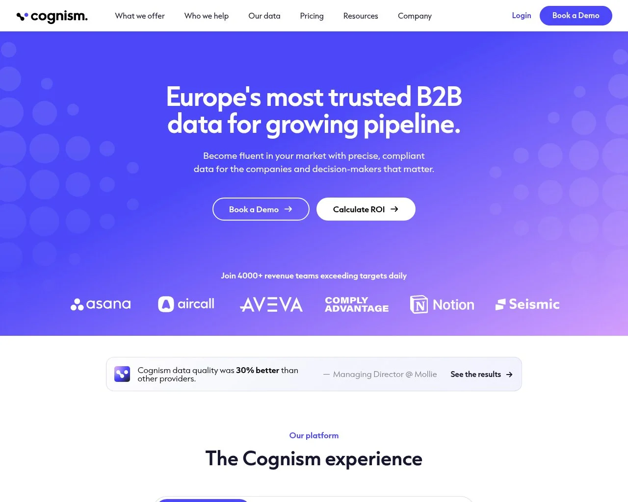 Screenshot of the Cognism website homepage