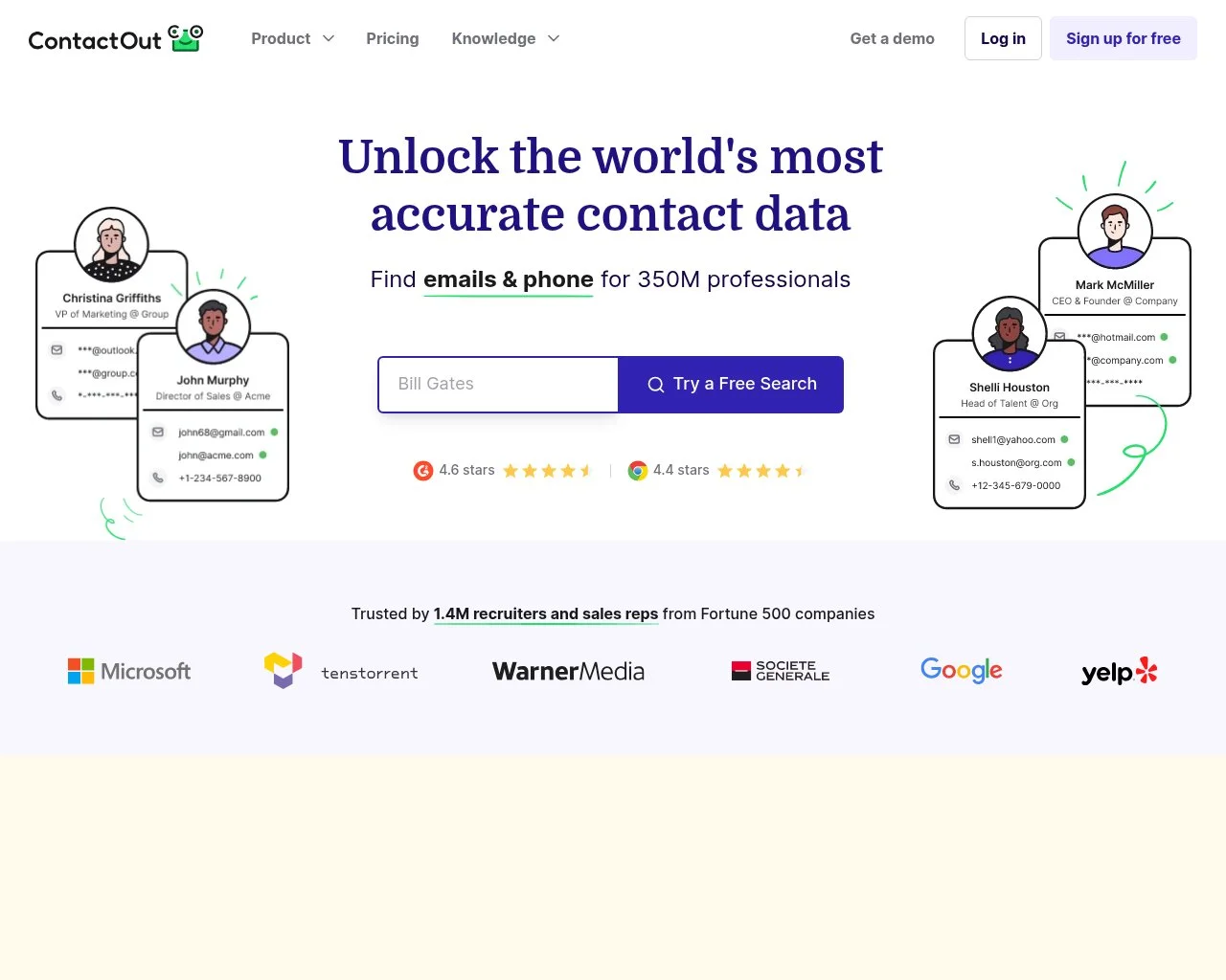 Screenshot of the ContactOut recruiter email finder homepage