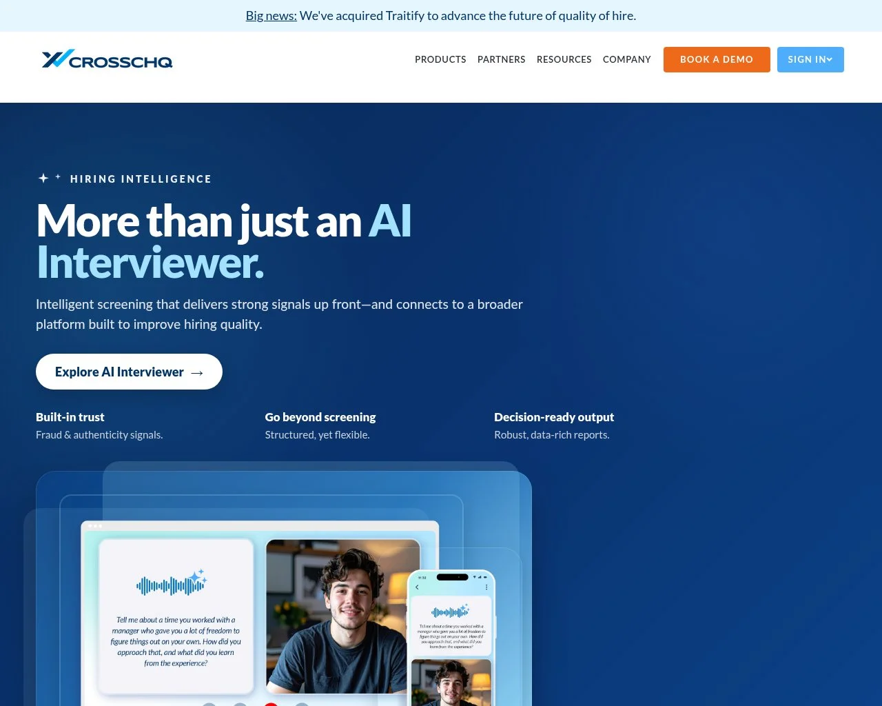 Screenshot of the Crosschq website homepage