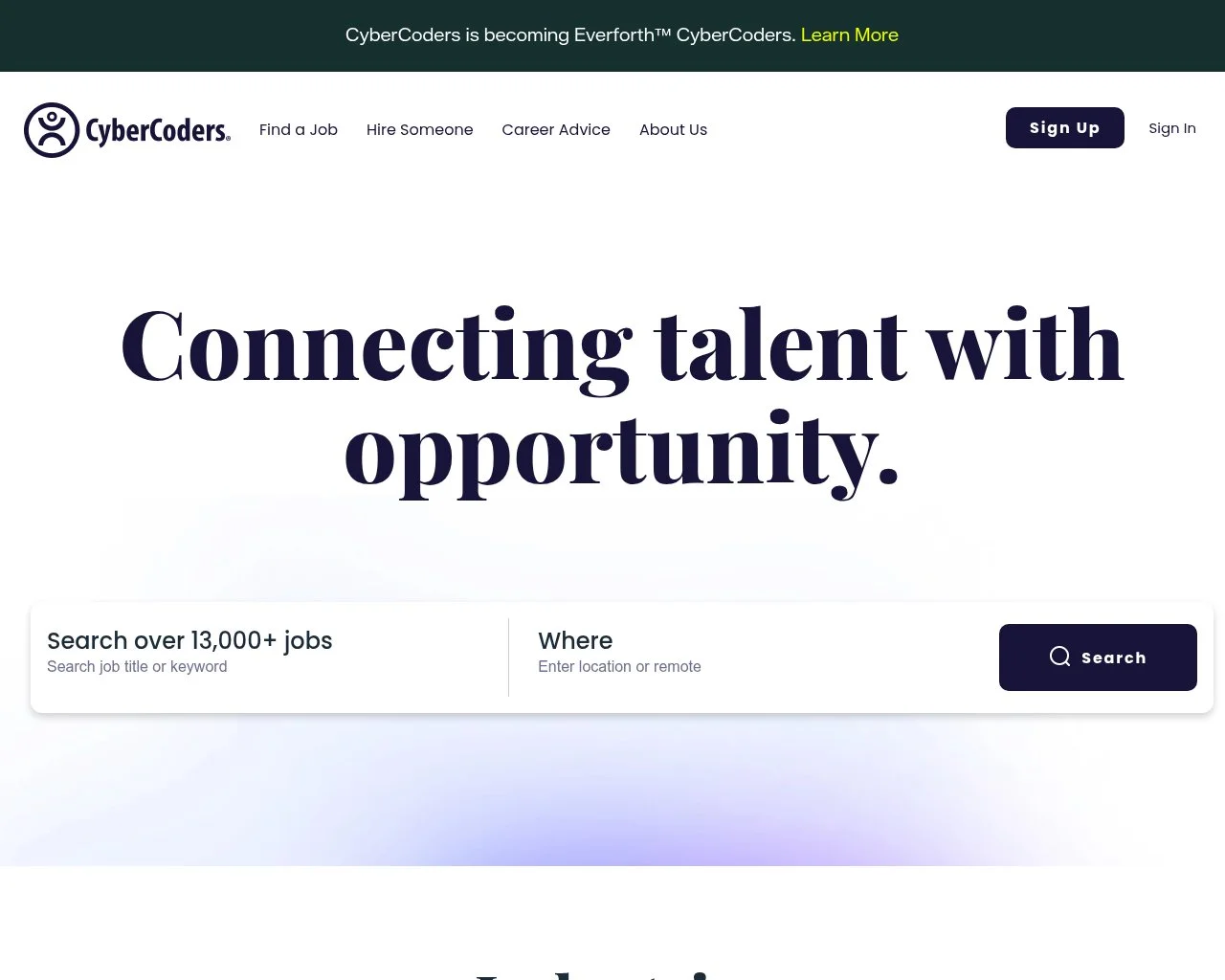 Screenshot of the CyberCoders website homepage