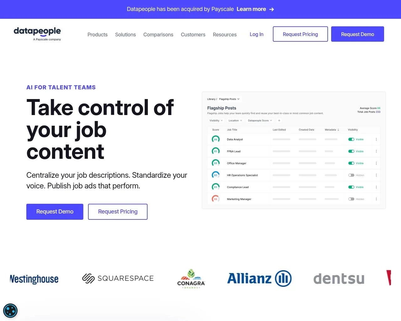Screenshot of the Datapeople website homepage