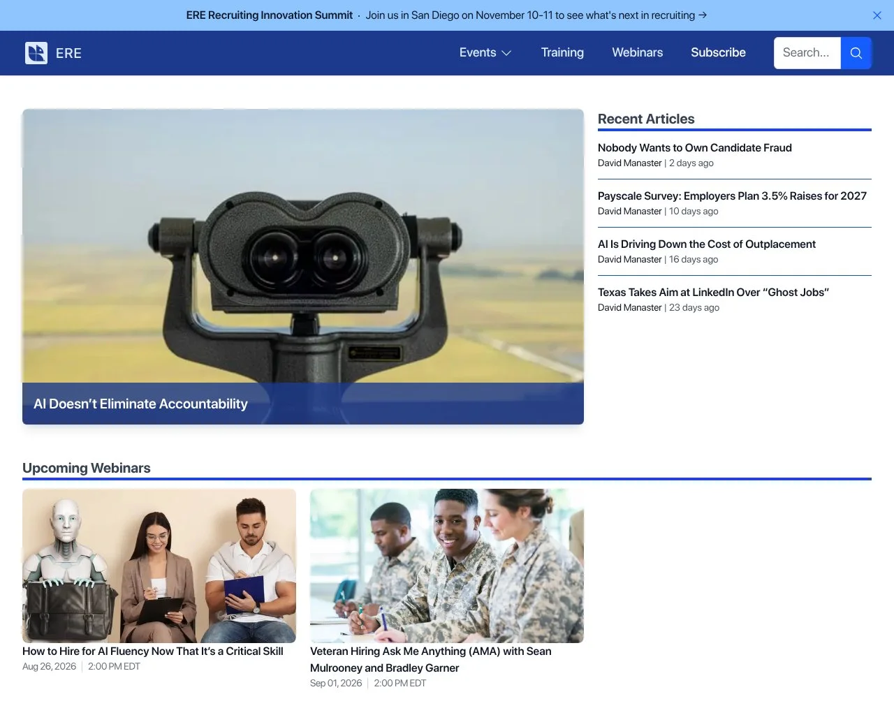 ERE Media homepage screenshot