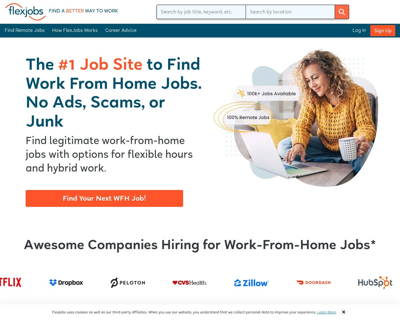 Screenshot of the FlexJobs employer homepage