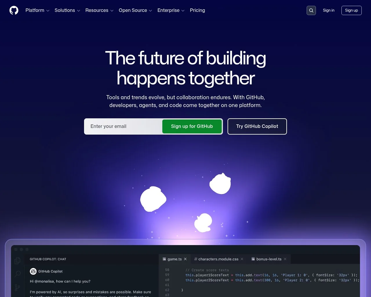 Screenshot of the GitHub homepage