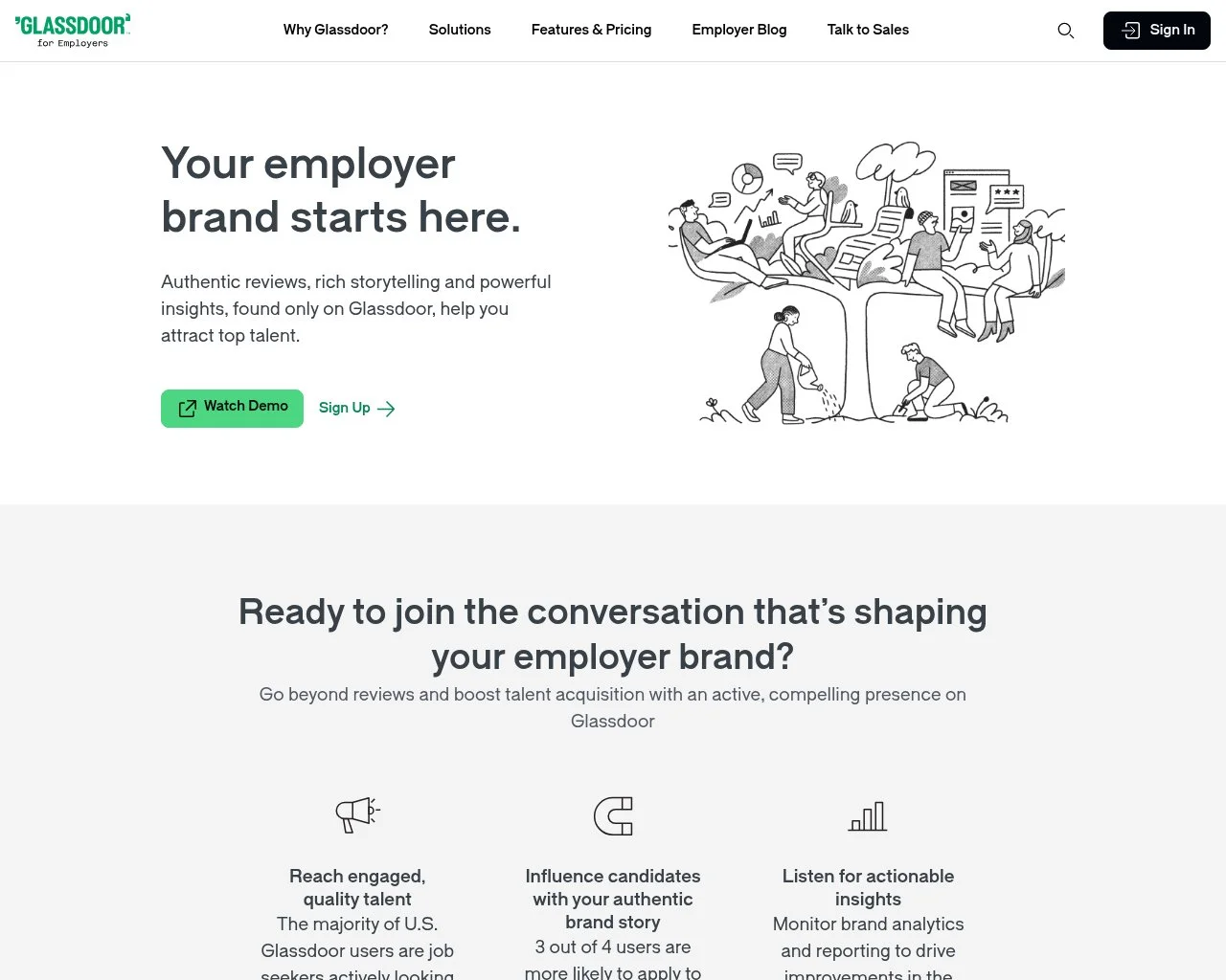 Screenshot of the Glassdoor for Employers homepage