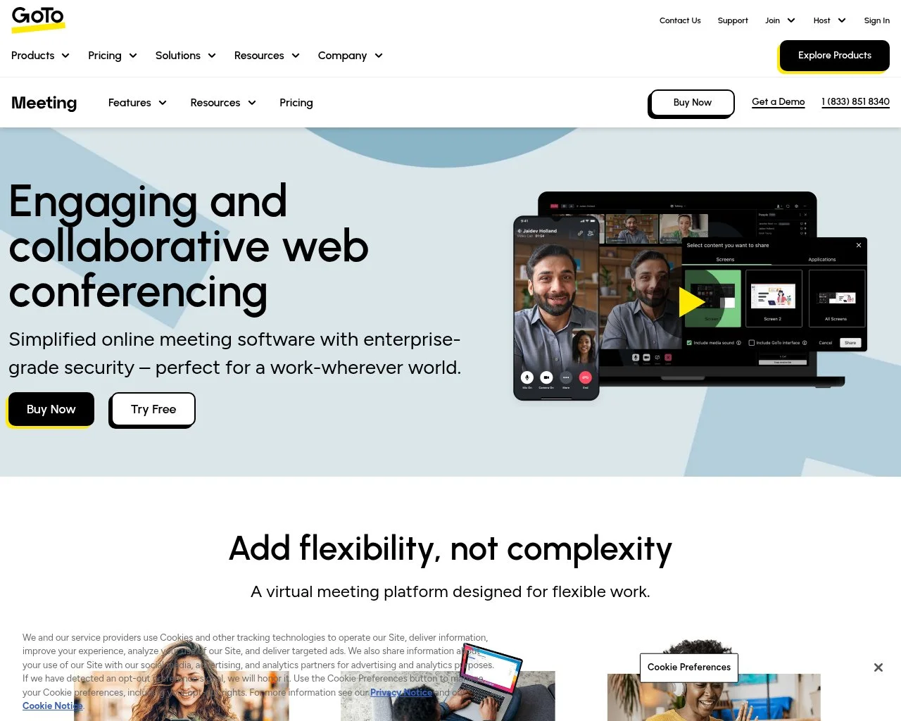 Screenshot of the GoTo Meeting website homepage