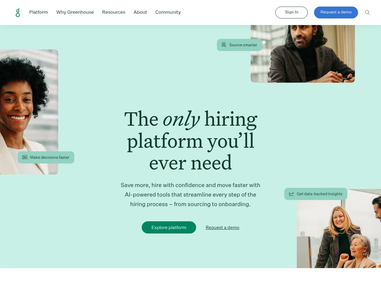Screenshot of the Greenhouse website homepage