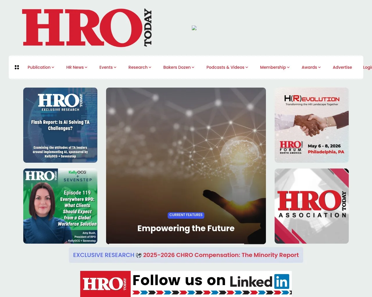 Screenshot of the HRO Today website homepage
