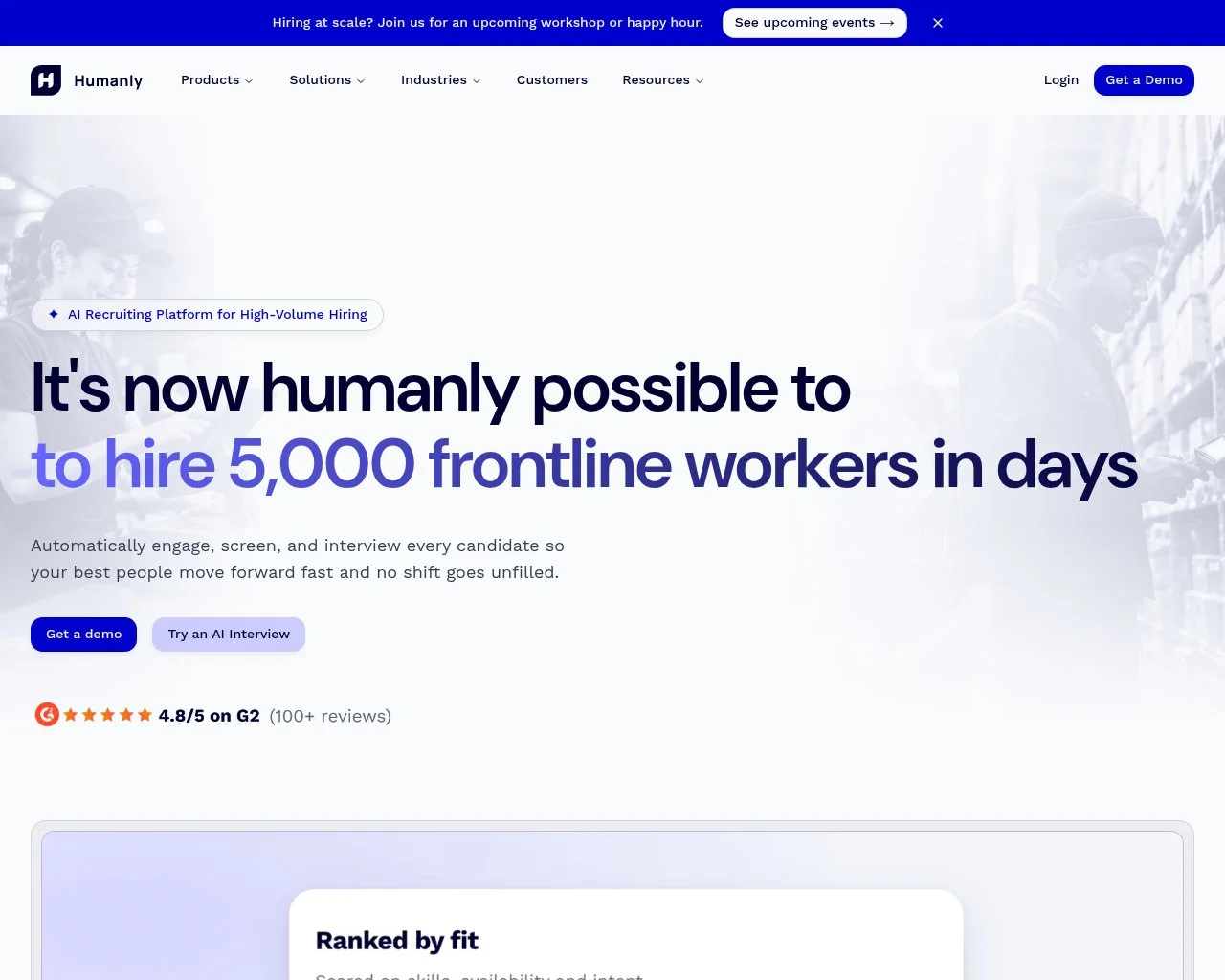 Humanly homepage screenshot