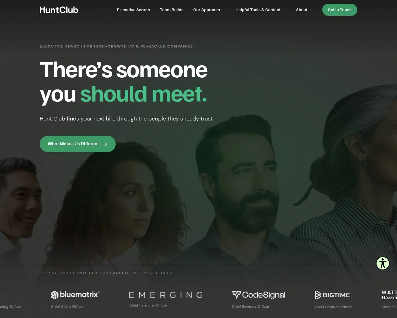 Screenshot of the Hunt Club website homepage