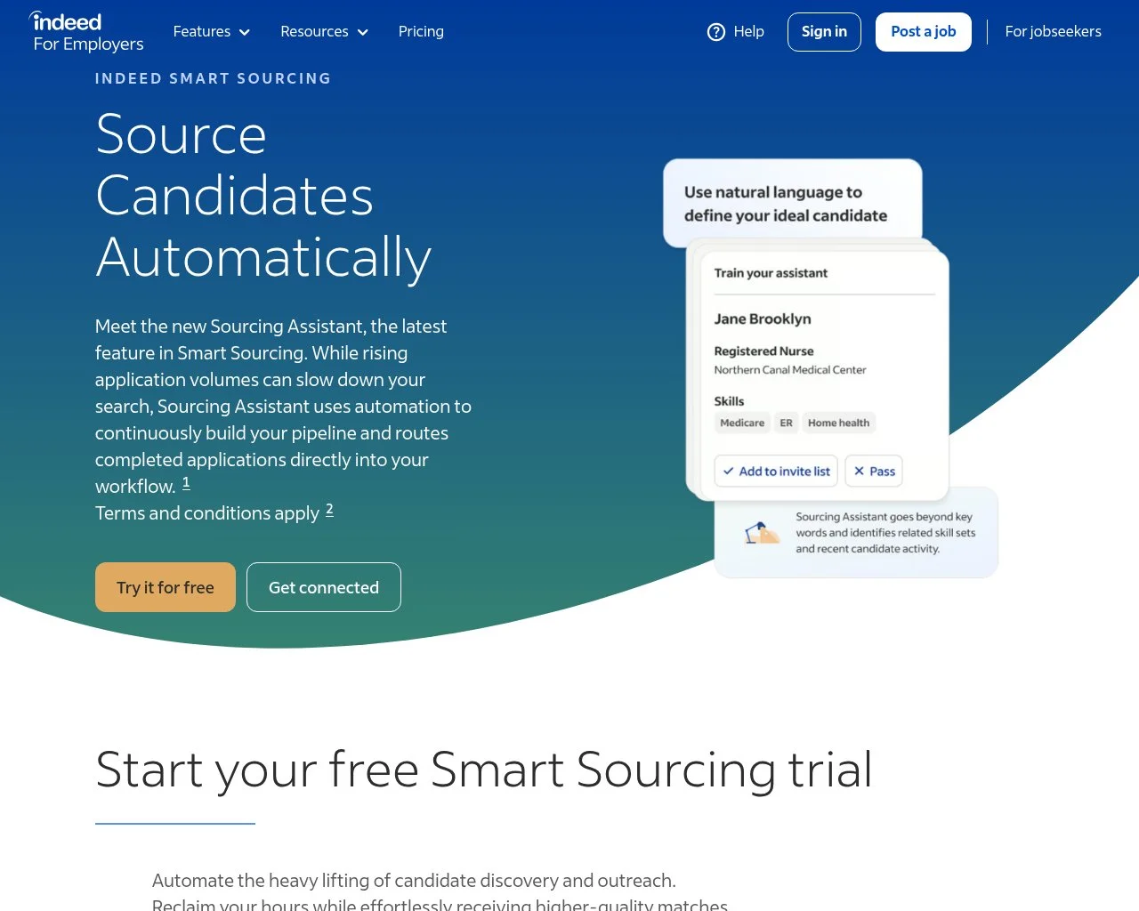 Screenshot of the Indeed Smart Sourcing page for employers
