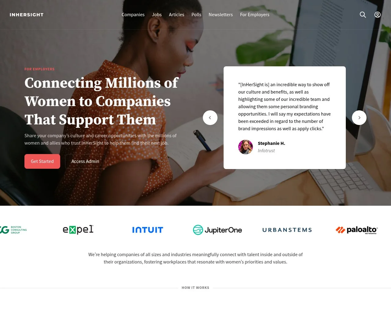 Screenshot of the InHerSight employer platform