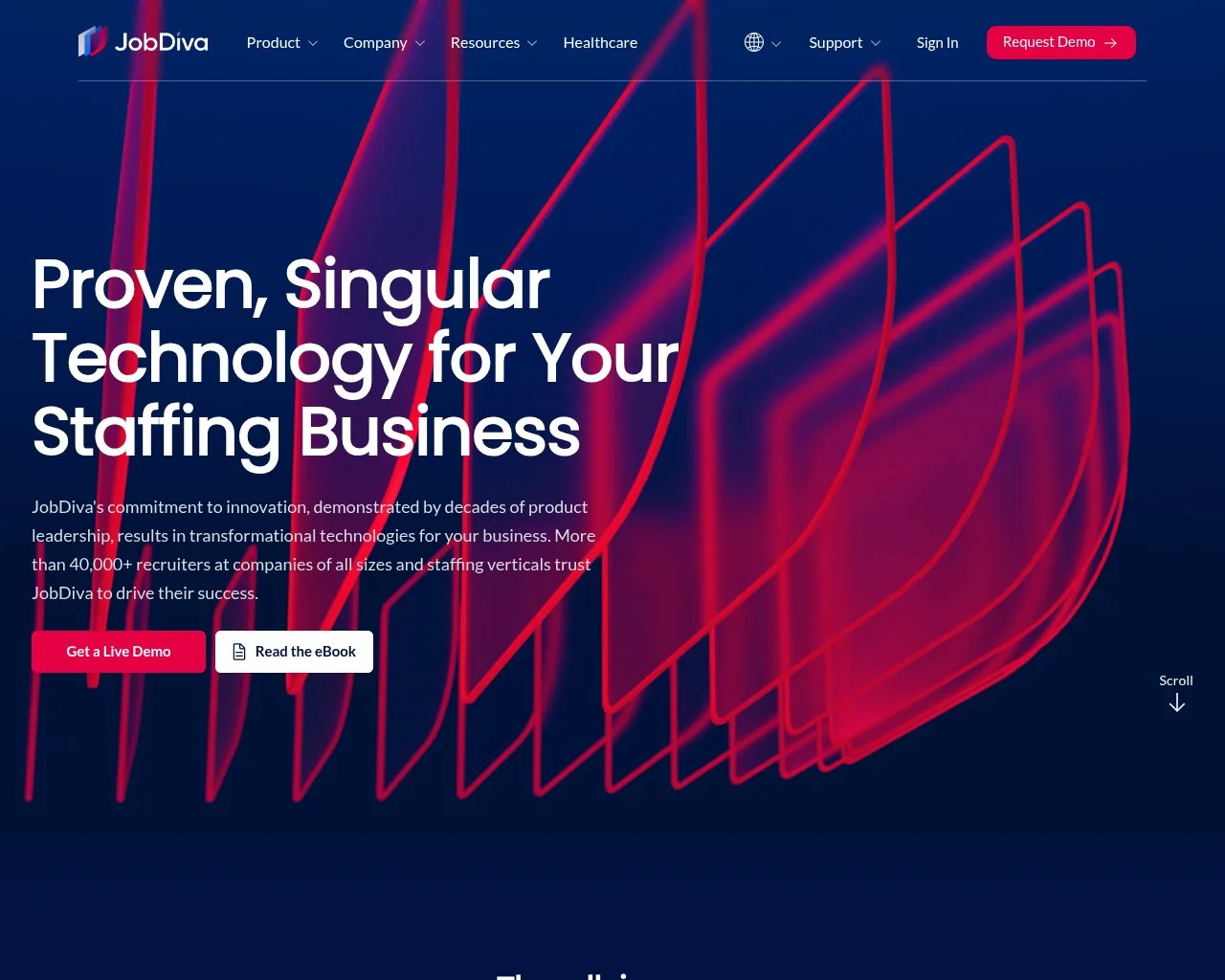 Screenshot of the JobDiva website homepage