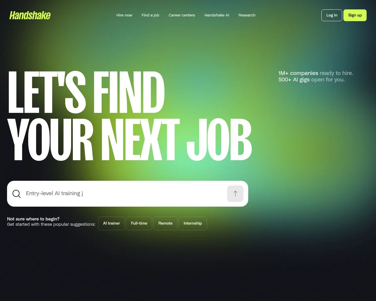 Screenshot of the Handshake employer homepage