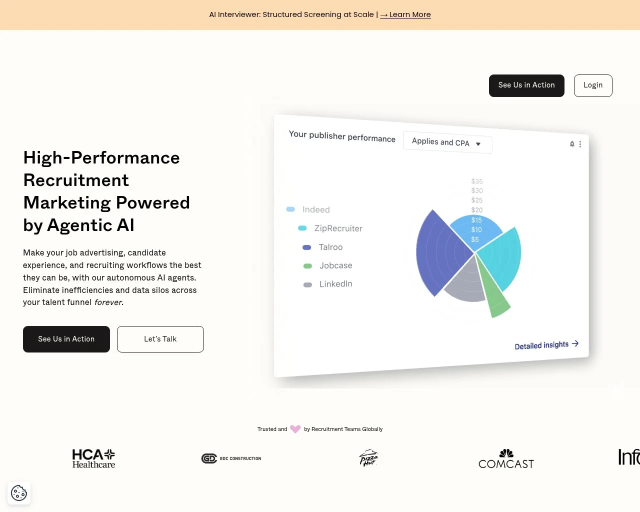 Screenshot of the Joveo programmatic job advertising platform homepage