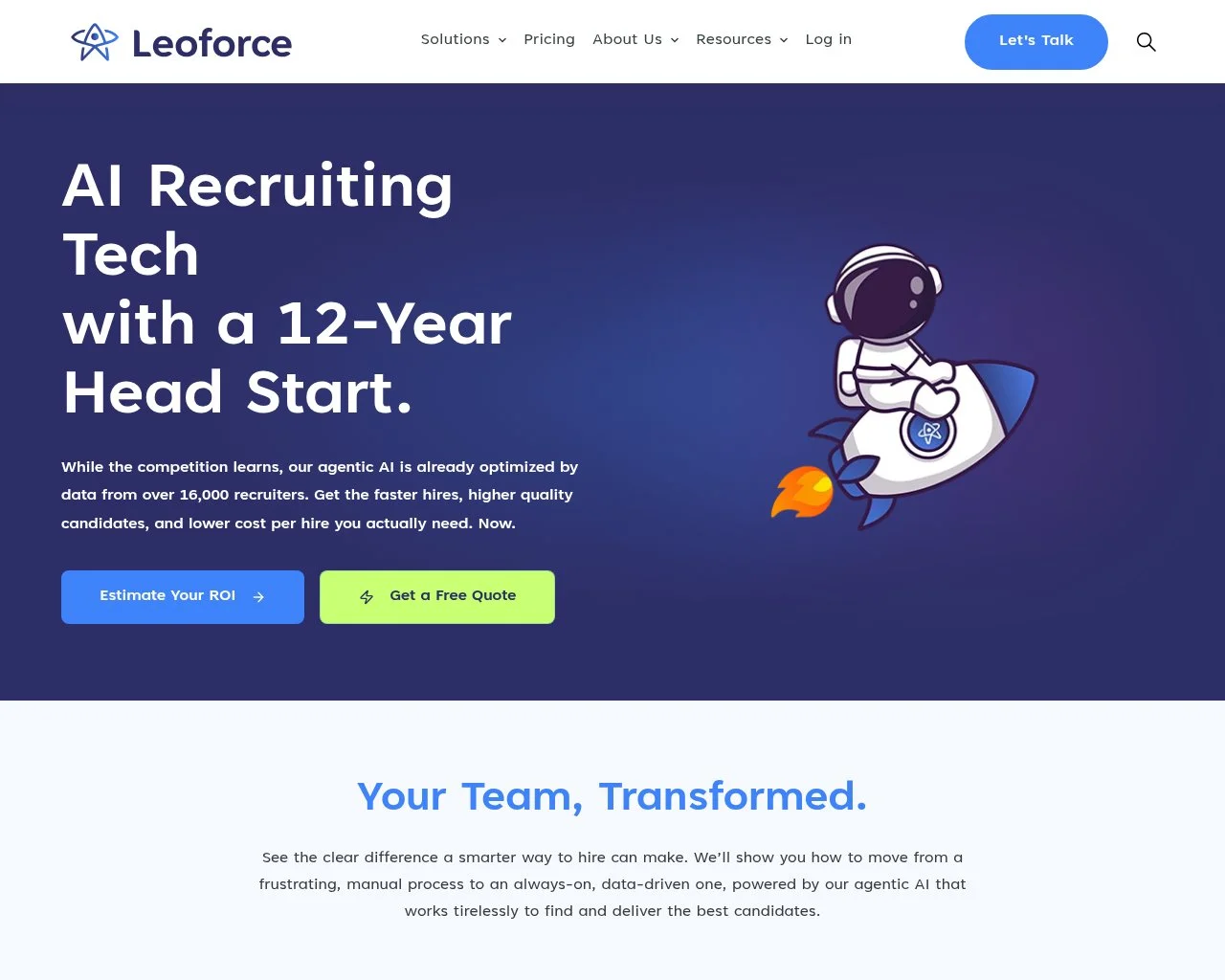 Screenshot of the Leoforce Arya AI recruiting homepage