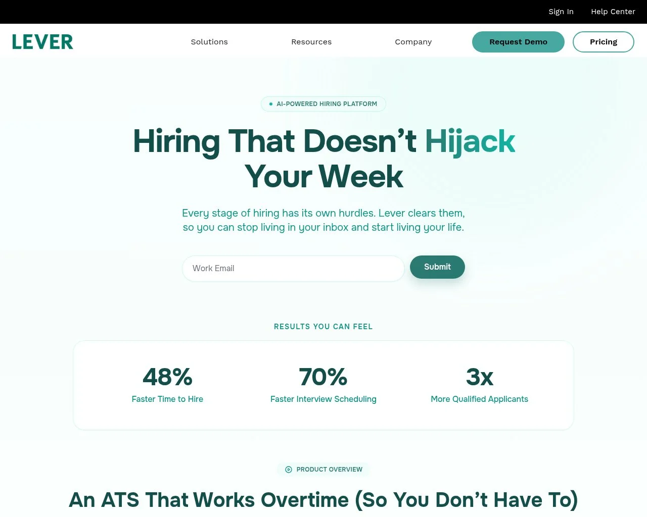 Screenshot of the Lever website homepage