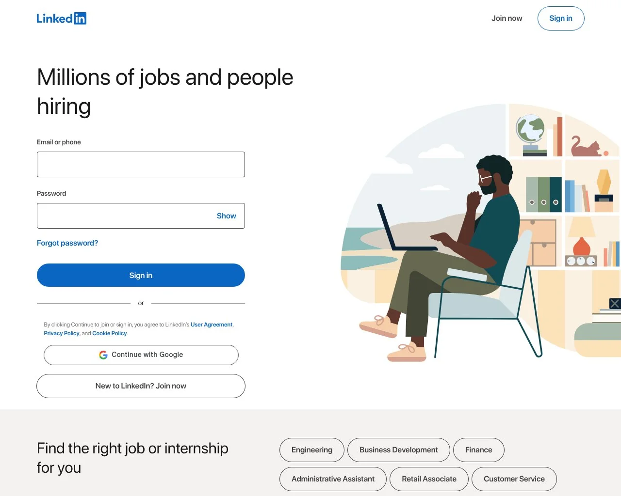 Screenshot of the LinkedIn Jobs homepage