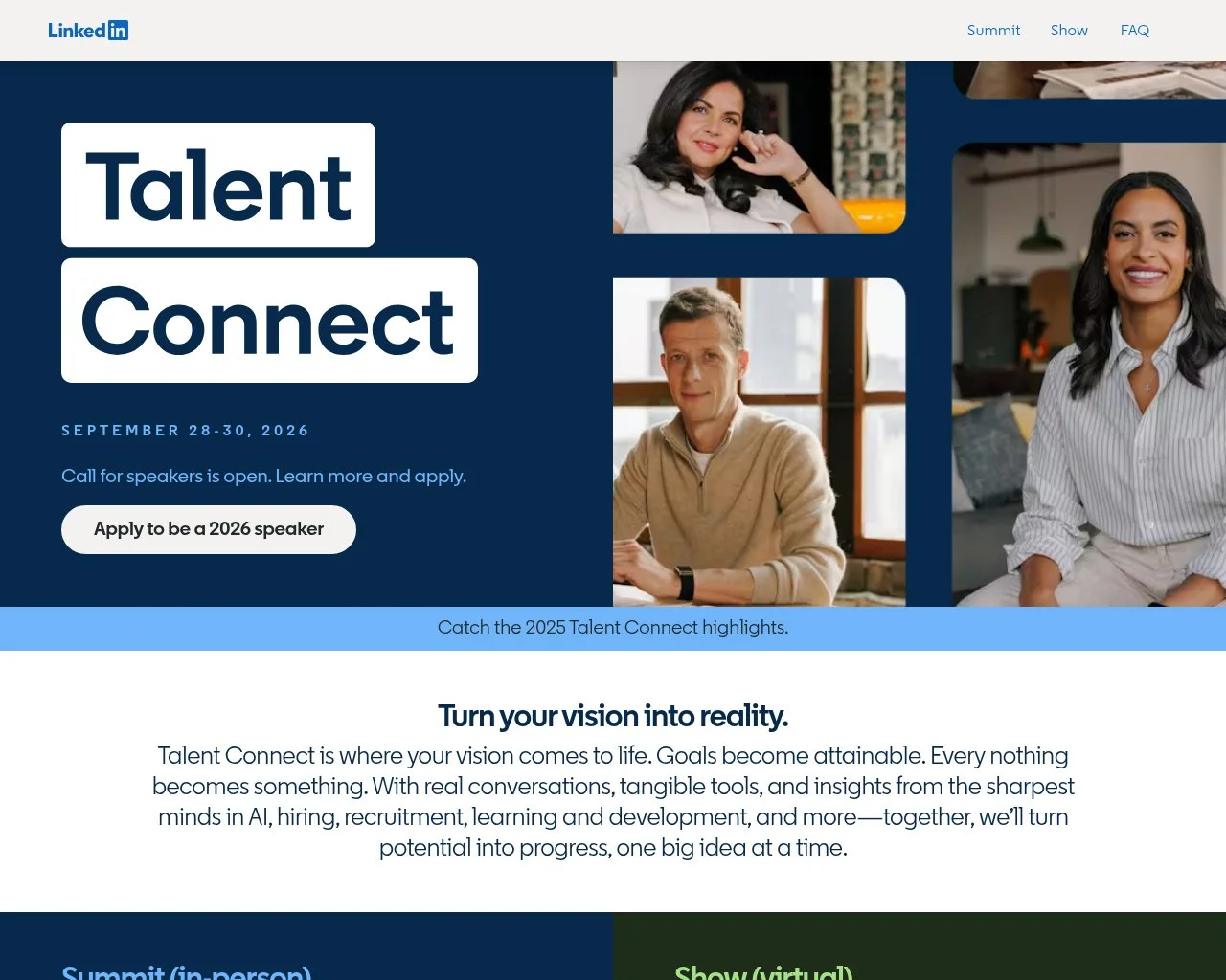 Screenshot of the LinkedIn Talent Connect website homepage