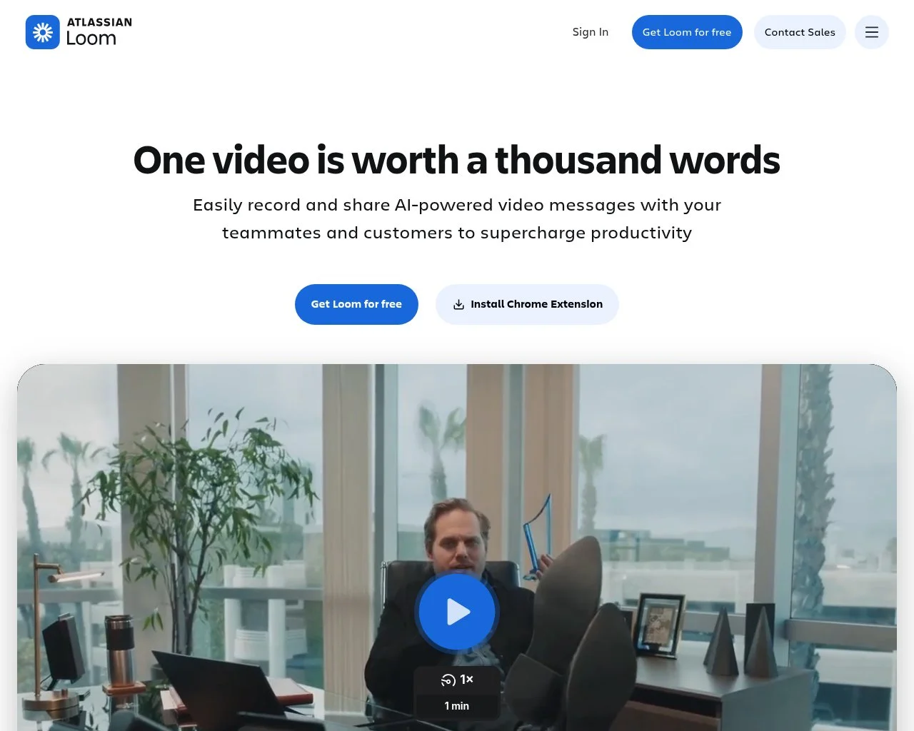 Loom homepage showing its async video messaging and screen recording product