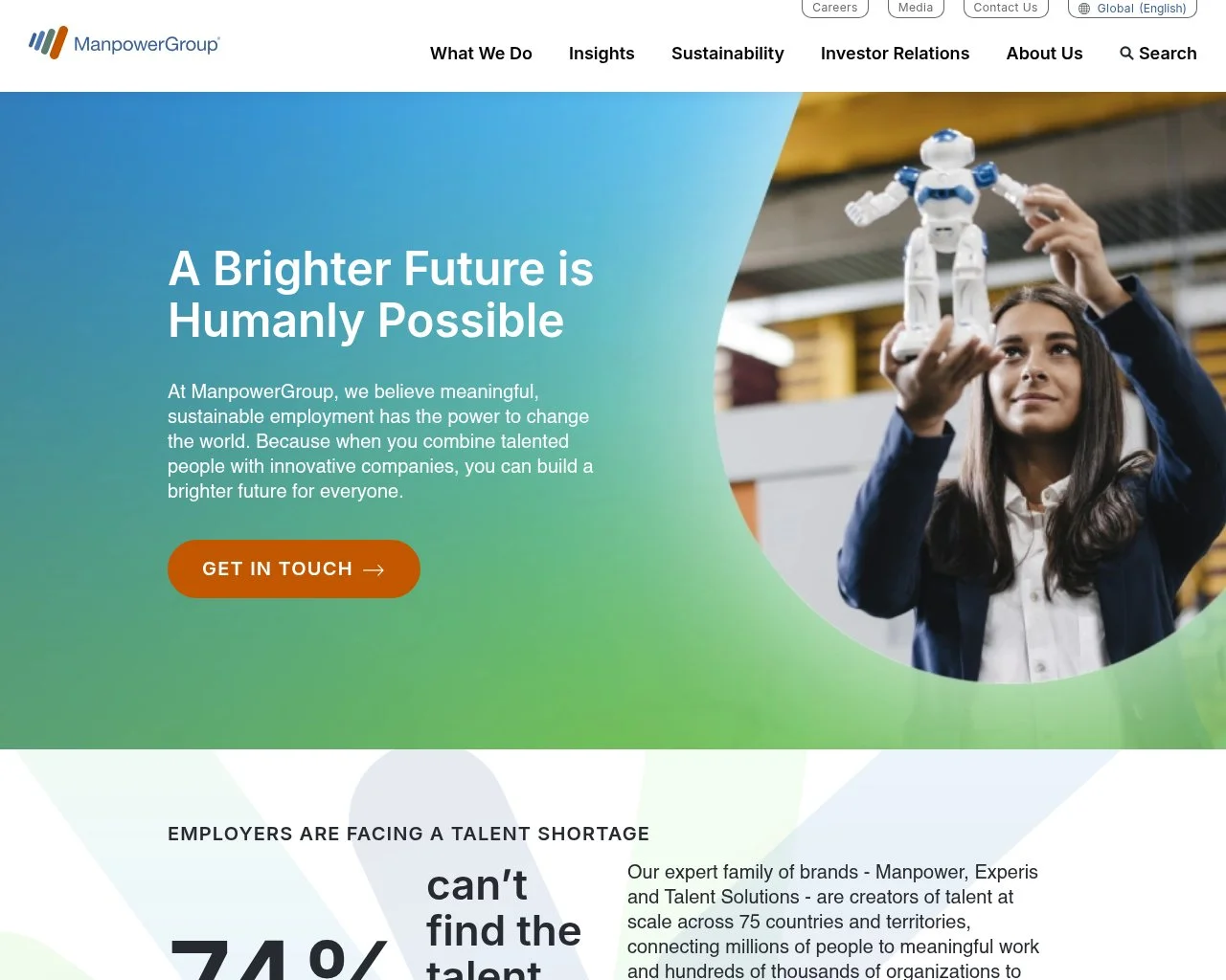 Screenshot of the ManpowerGroup website homepage