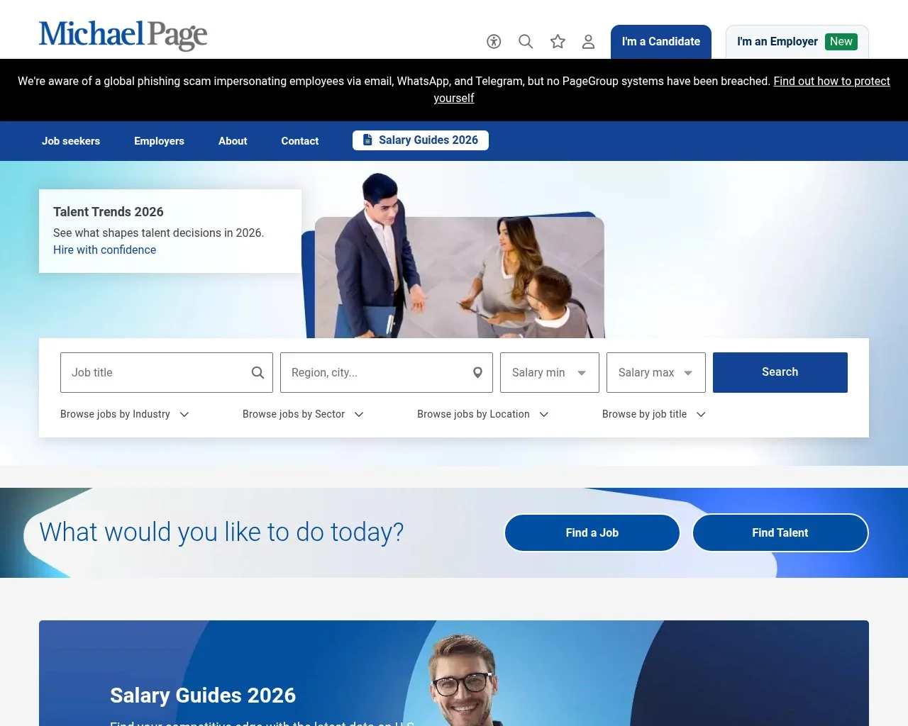 Screenshot of the Michael Page website homepage