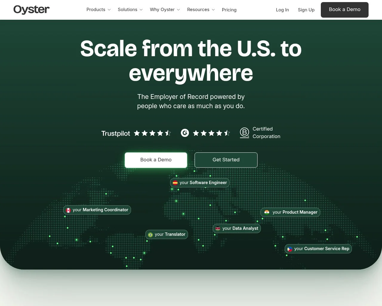 Screenshot of the Oyster HR website homepage
