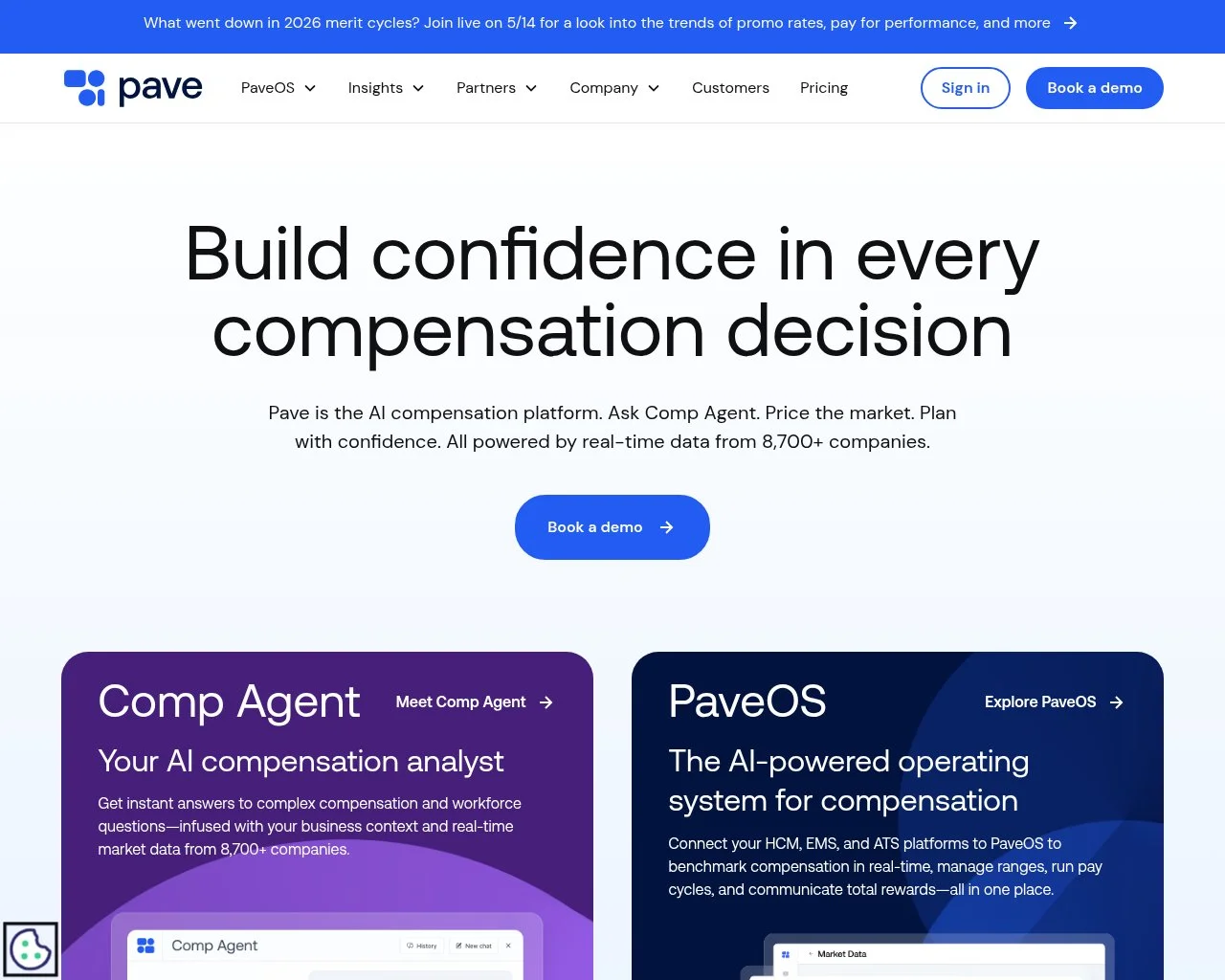 Screenshot of the Pave website homepage