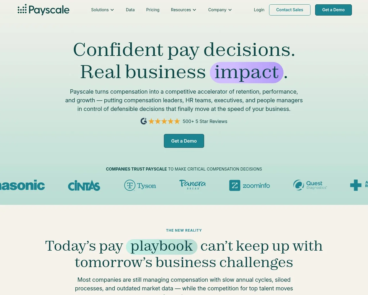 Screenshot of the Payscale website homepage