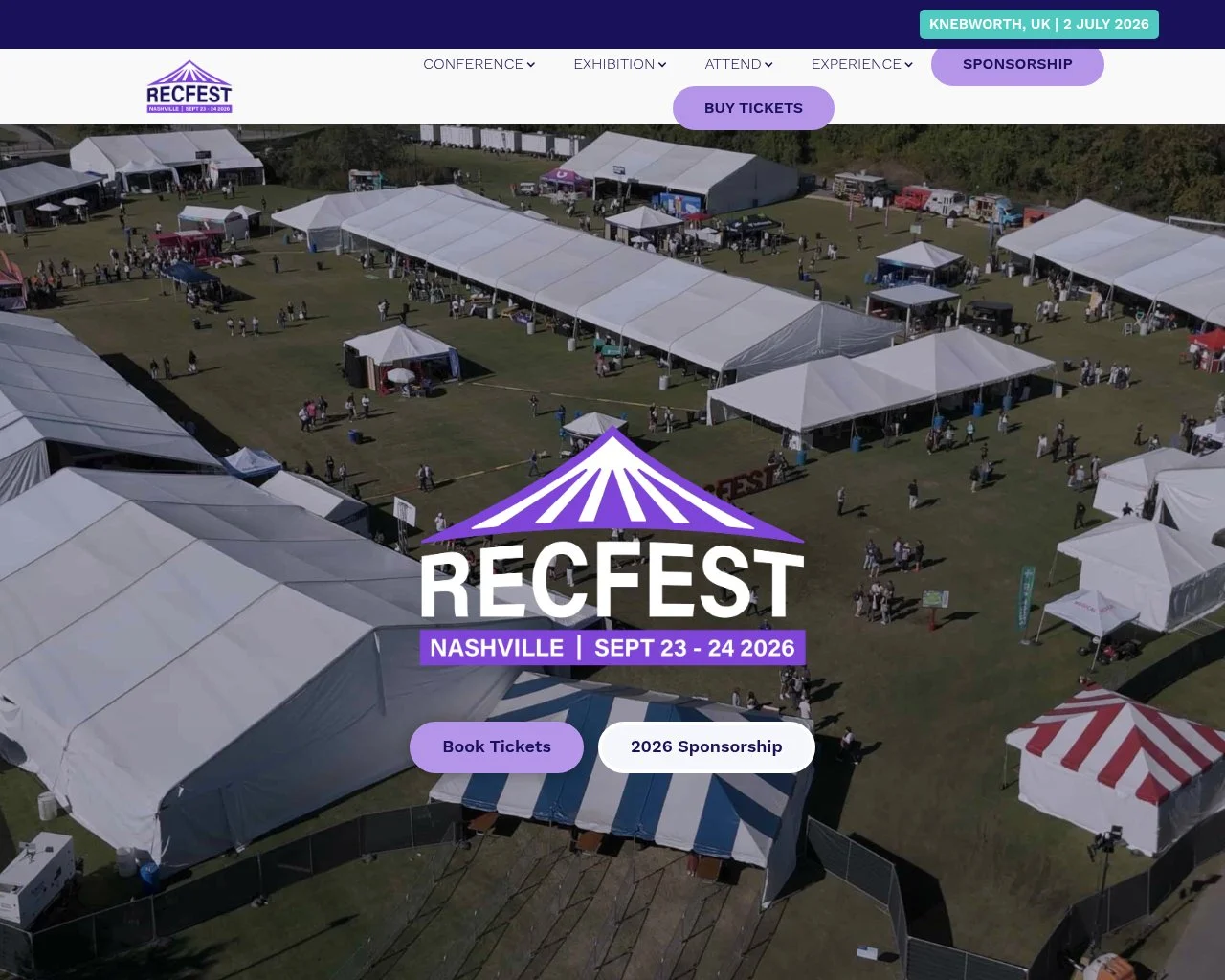 Screenshot of the RecFest USA website homepage