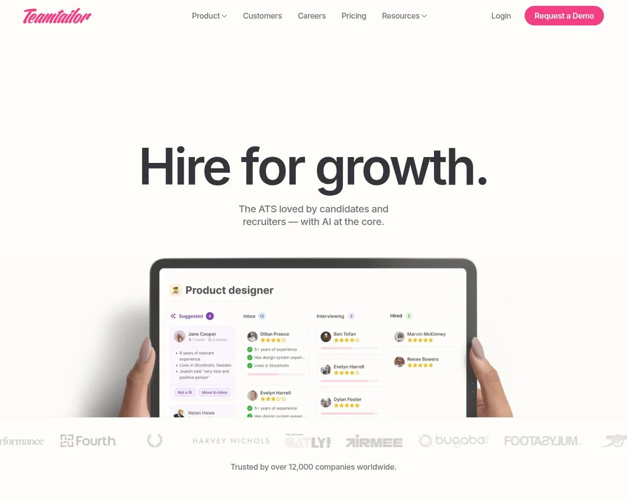 Screenshot of the TeamTailor website homepage
