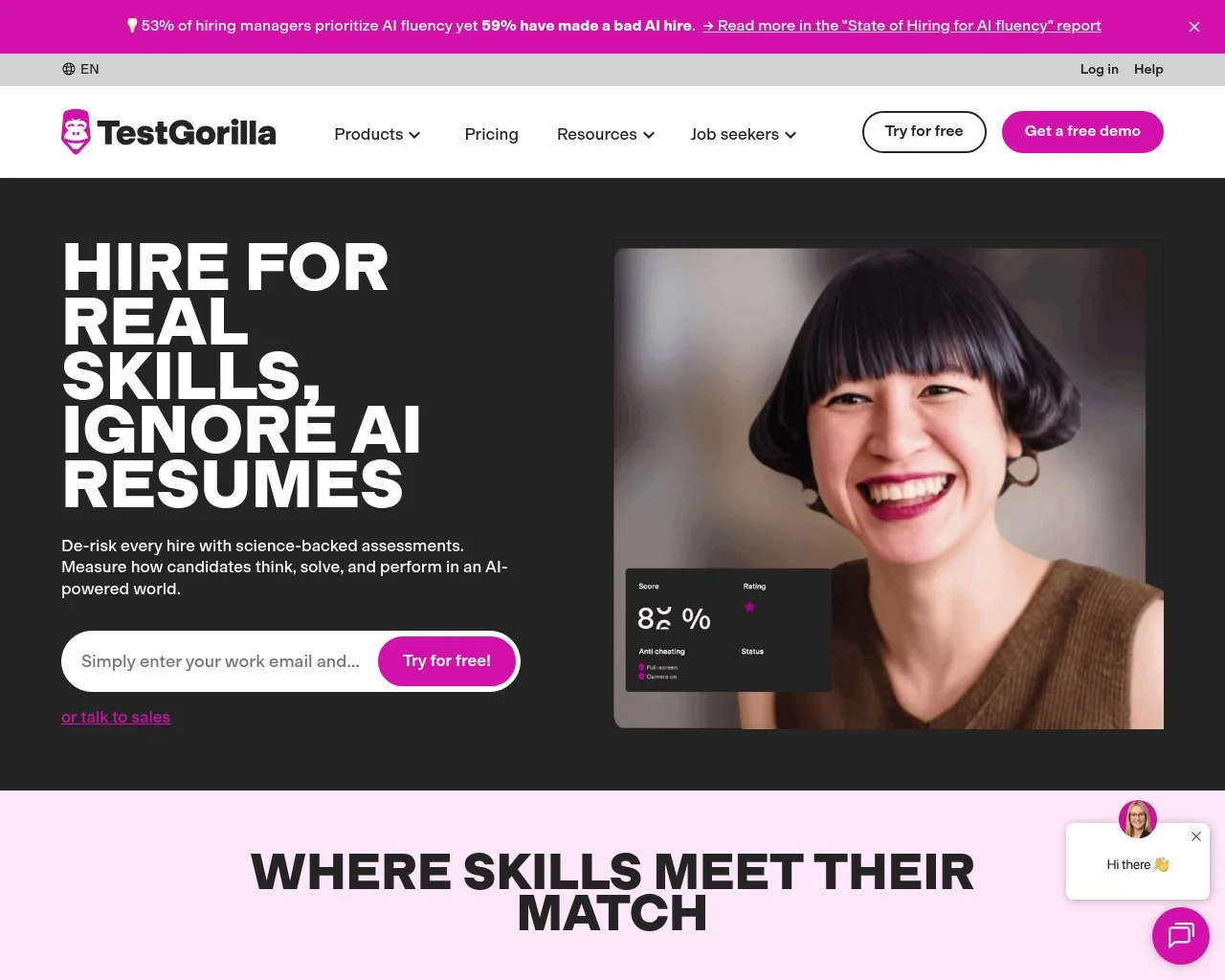 Screenshot of the TestGorilla website homepage
