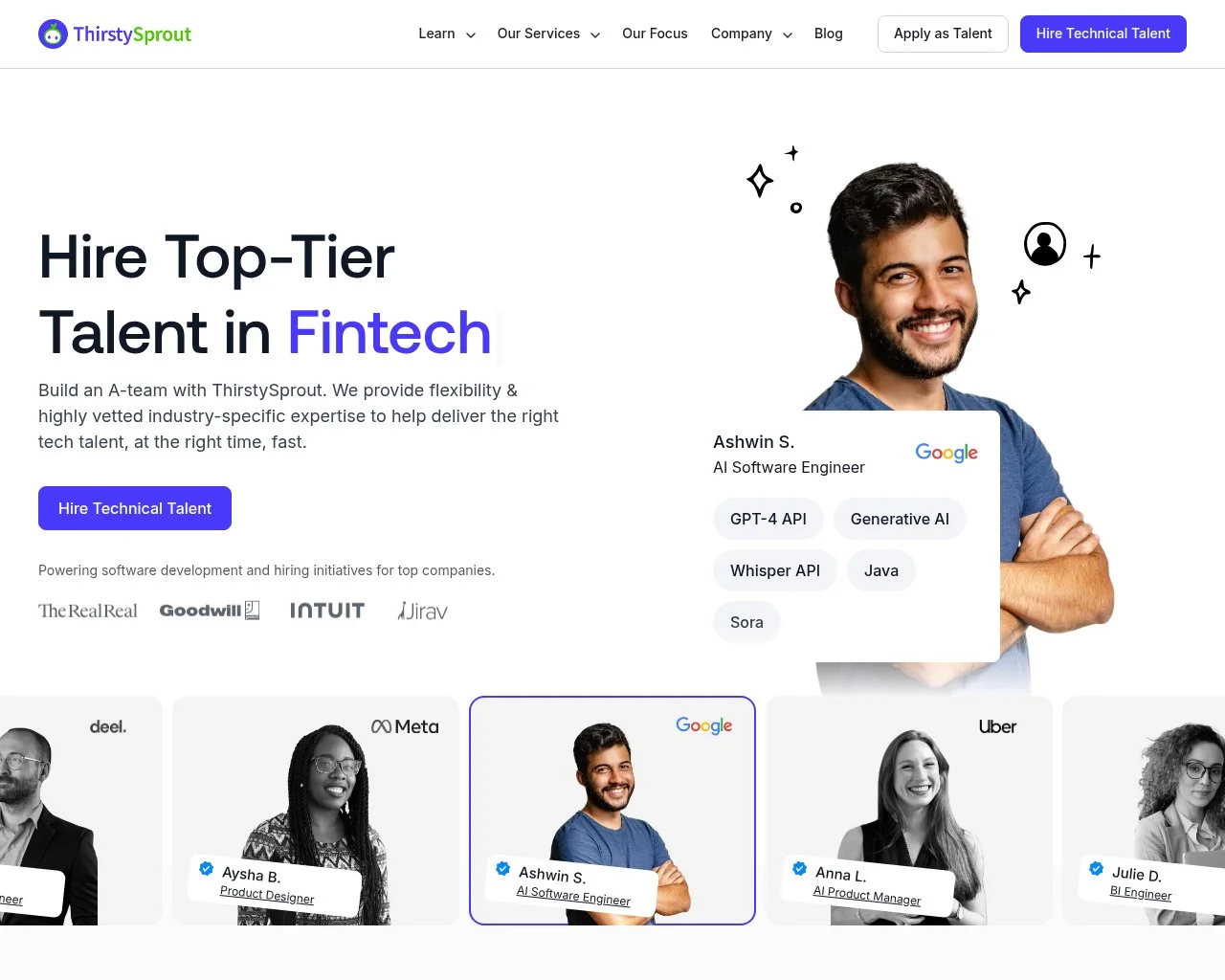 Screenshot of the ThirstySprout website homepage
