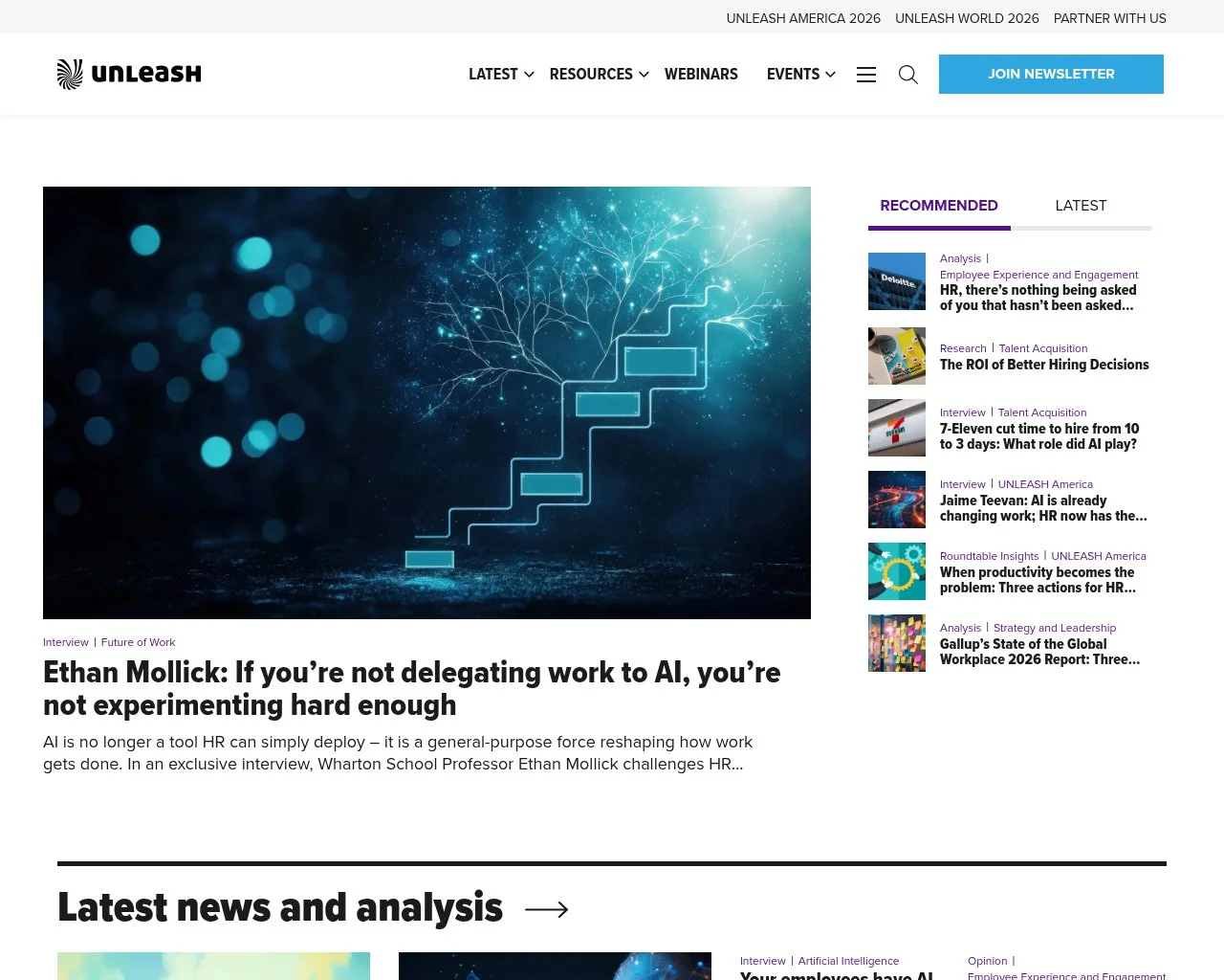 Screenshot of the UNLEASH America website homepage