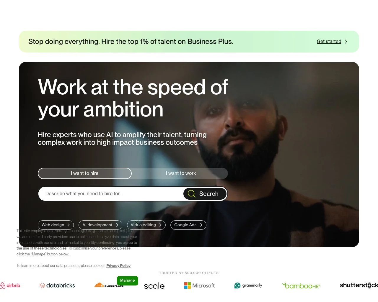 Screenshot of the Upwork website homepage
