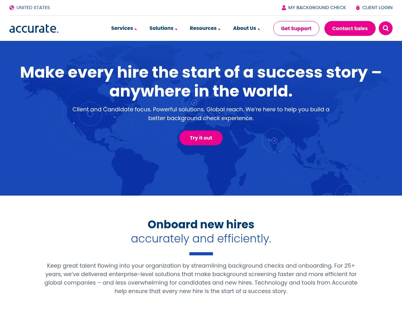 Accurate Background platform homepage