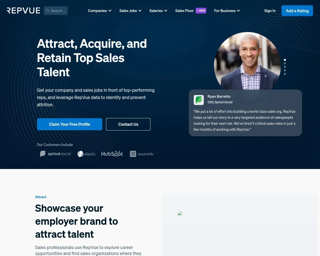 Screenshot of the RepVue employer portal