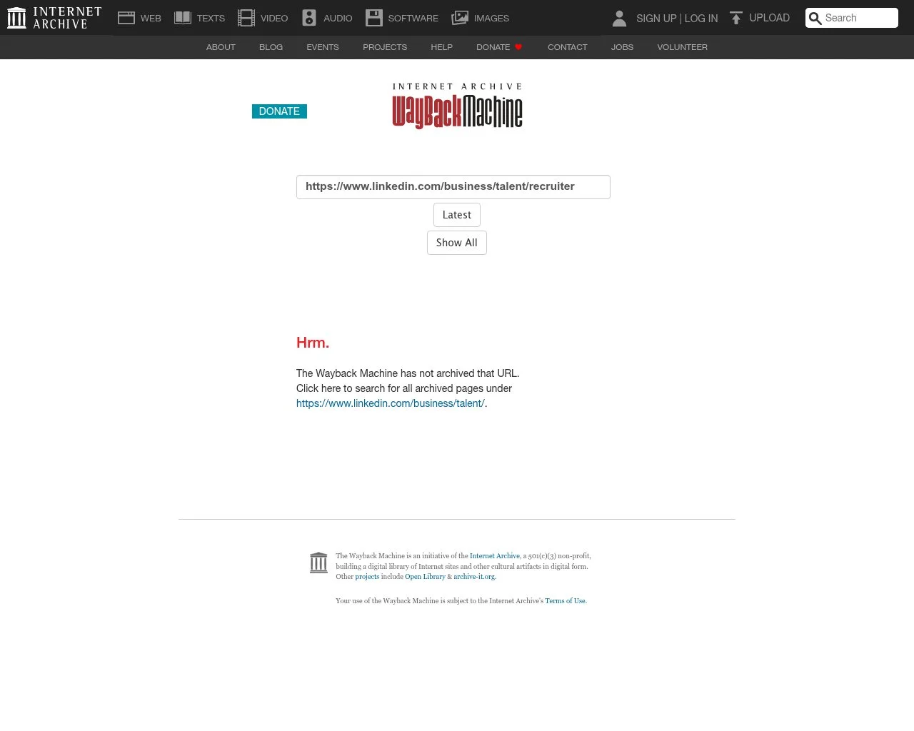 Screenshot of the LinkedIn Recruiter website homepage