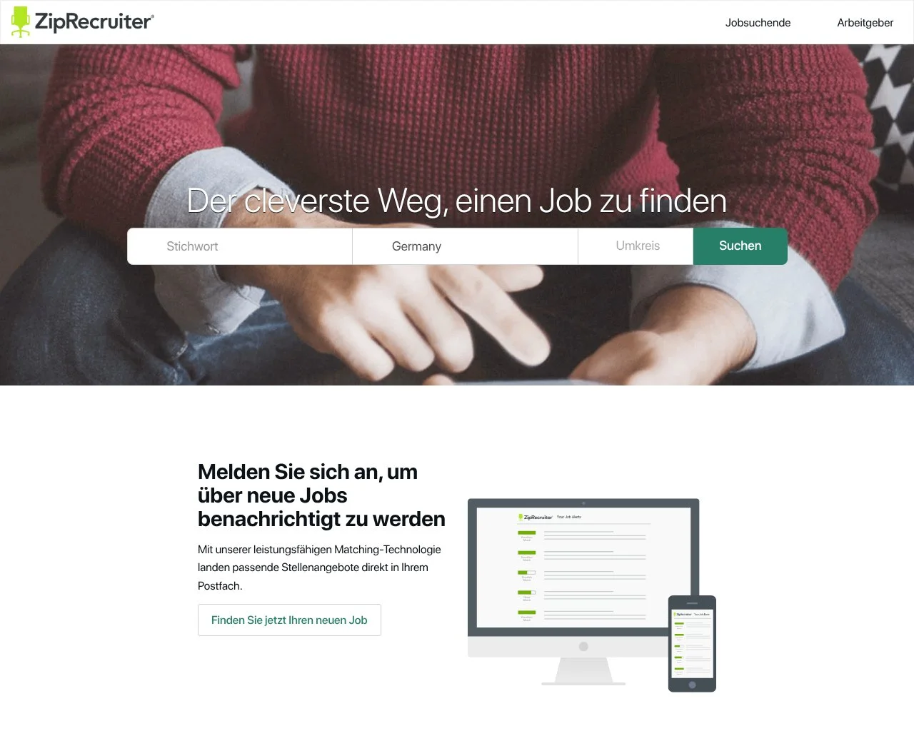 Screenshot of the ZipRecruiter for employers homepage