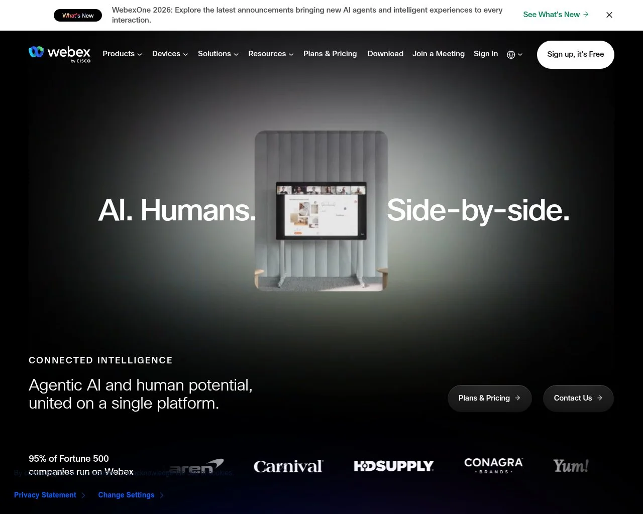 Screenshot of the Webex website homepage