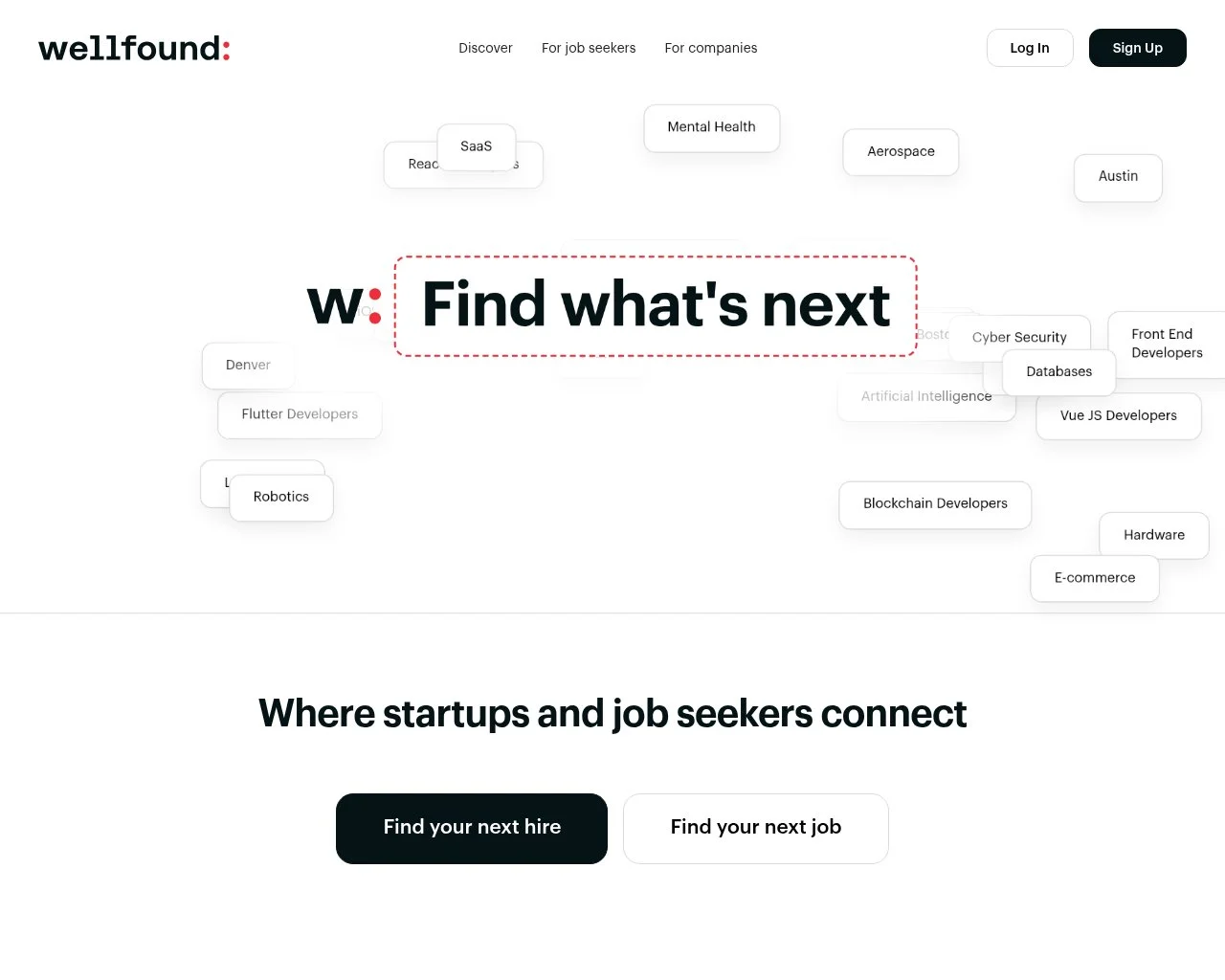 Screenshot of the Wellfound homepage