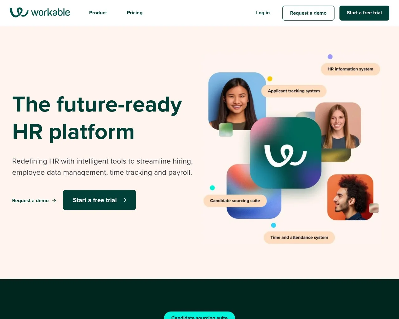 Screenshot of the Workable website homepage